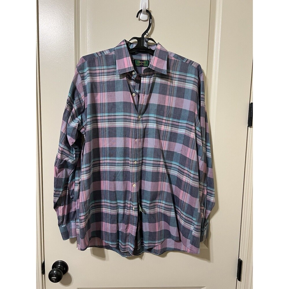 Vtg Alexander Julian Colours Men’s Multi Color Plaid Shirt Size Lg 16 16 1/2
